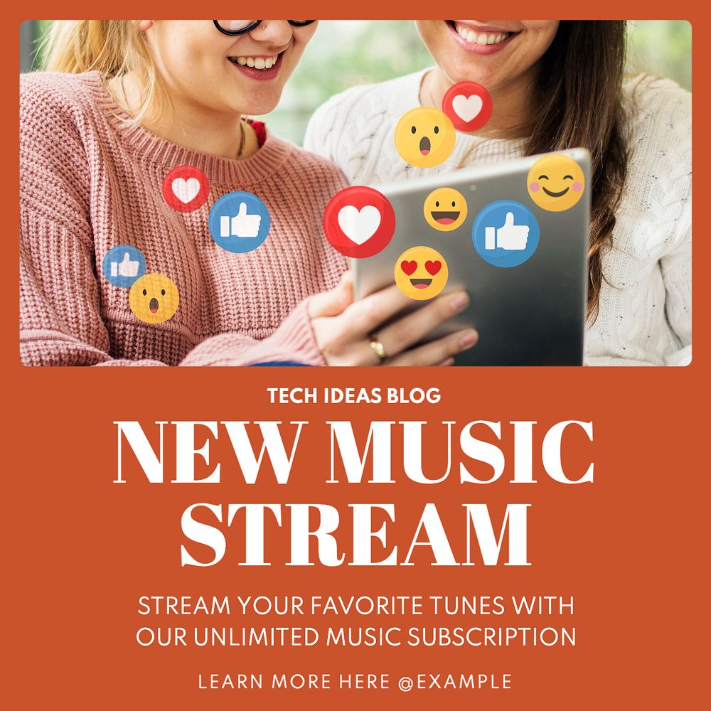 Music stream Instagram post template, editable text