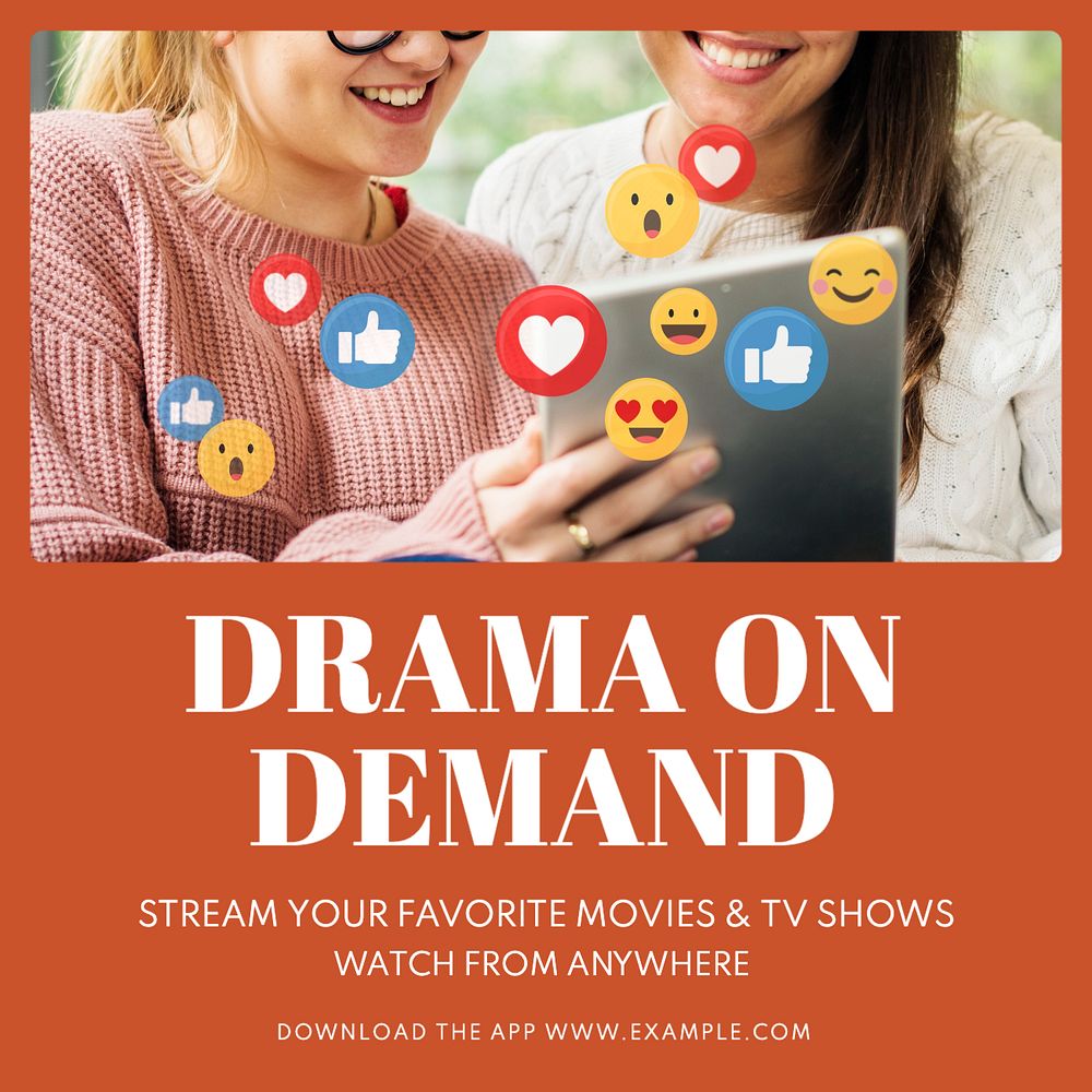 Drama on demand Instagram post template, editable text