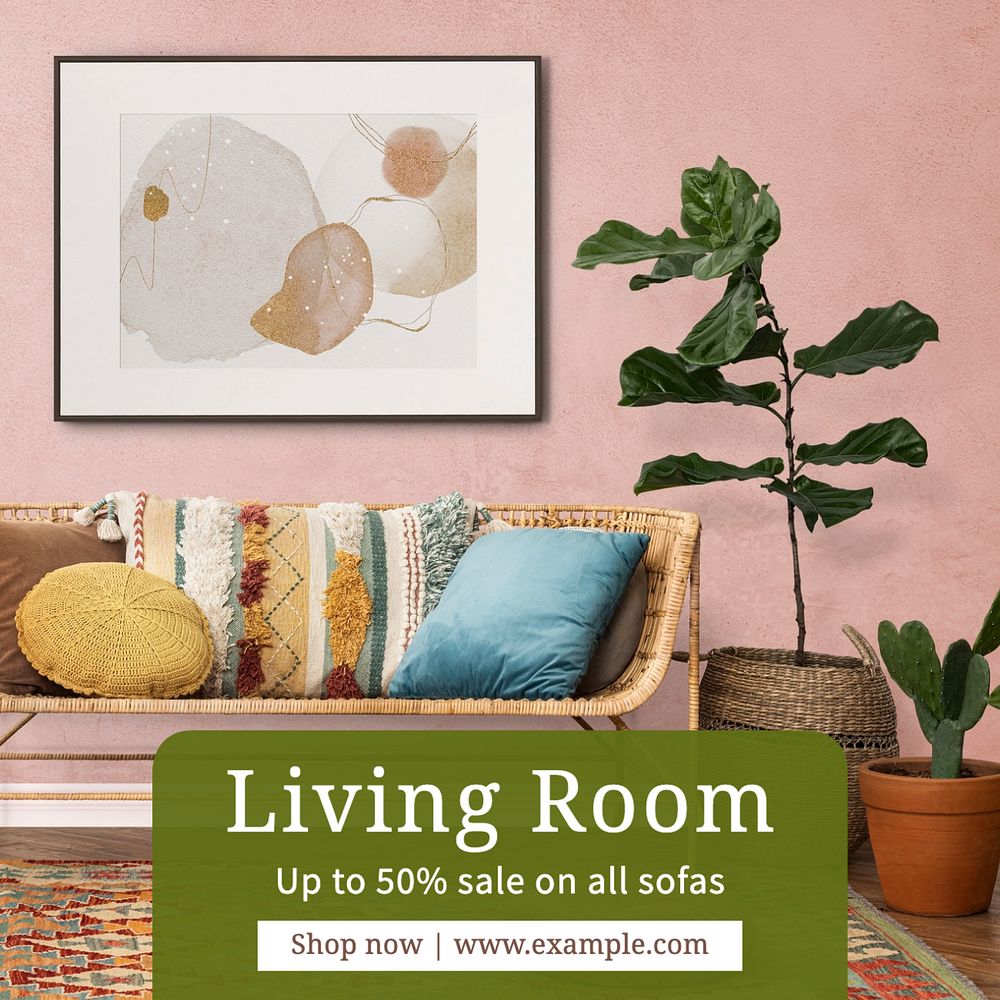 Living room sale Instagram post template, editable text