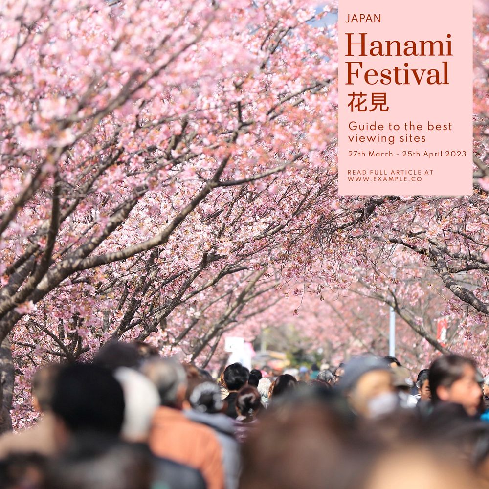 Hanami festival Instagram post template, editable text