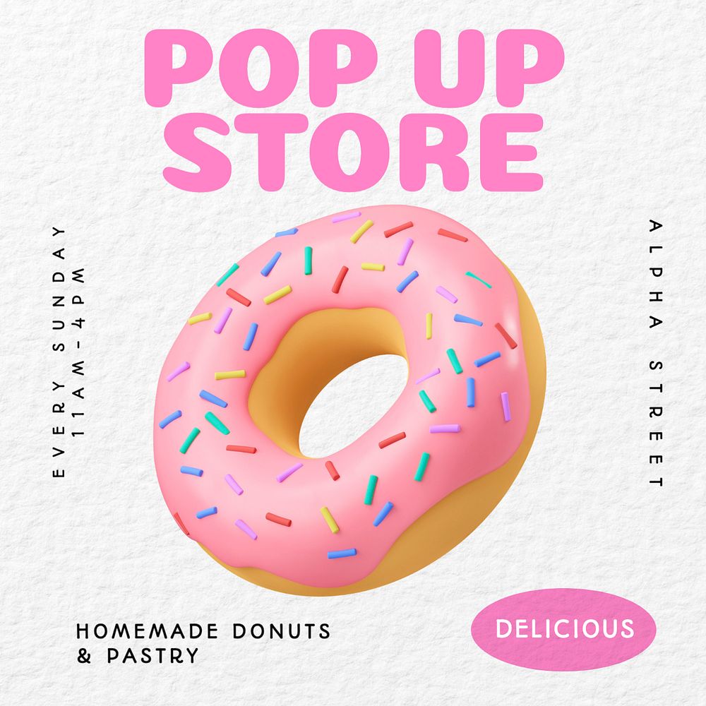 Donut, pastry store Instagram post template, editable text