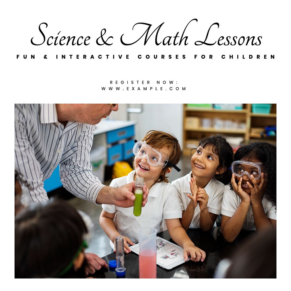 Science & math lessons Instagram post template, editable text