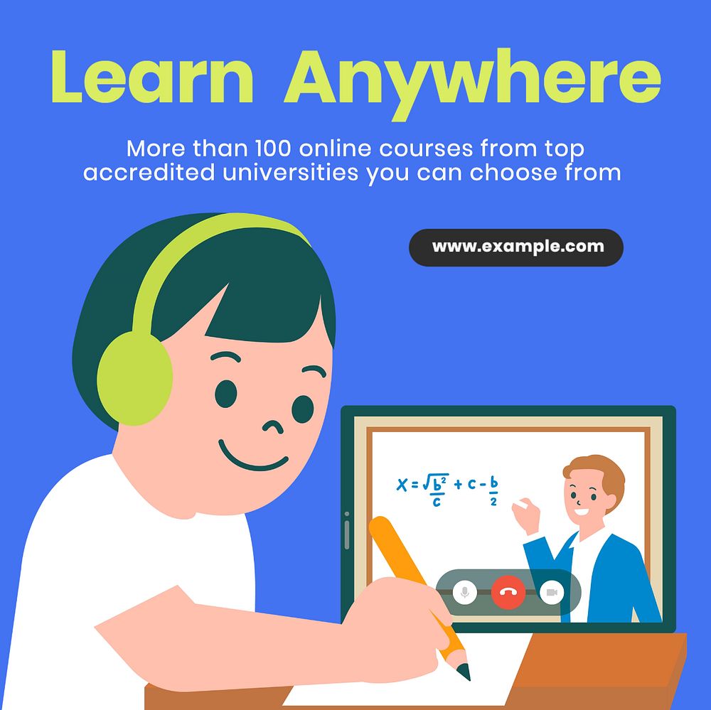 Online courses Instagram post template, editable text