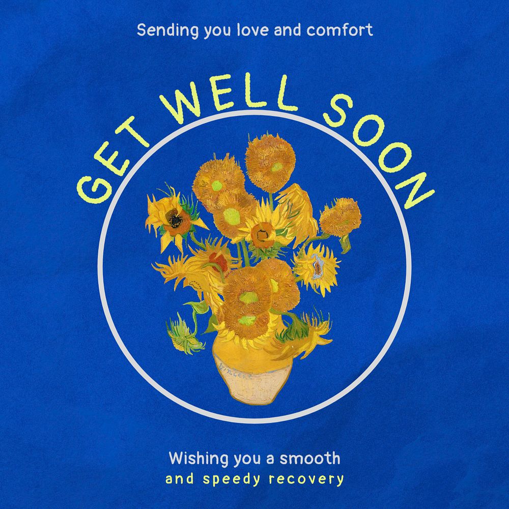 Get well soon Instagram post template, editable text