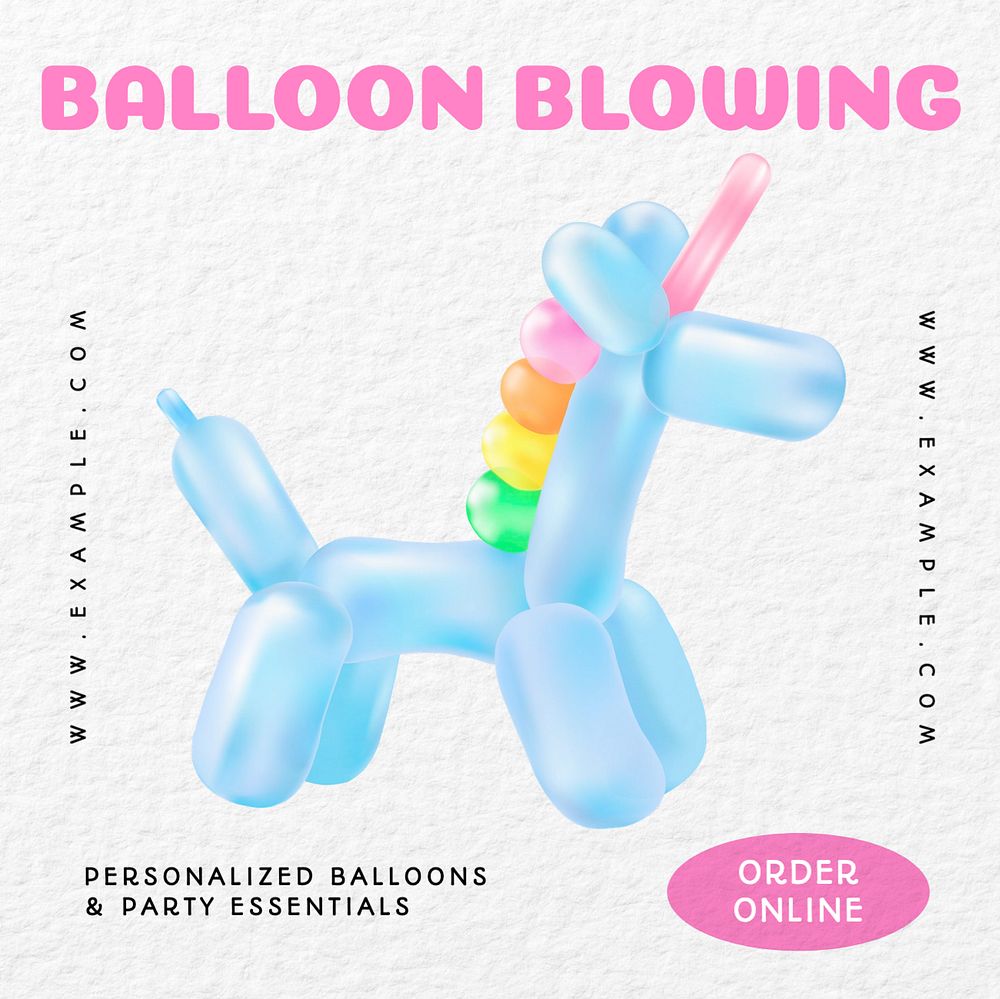 Balloon shop Instagram post template, editable text