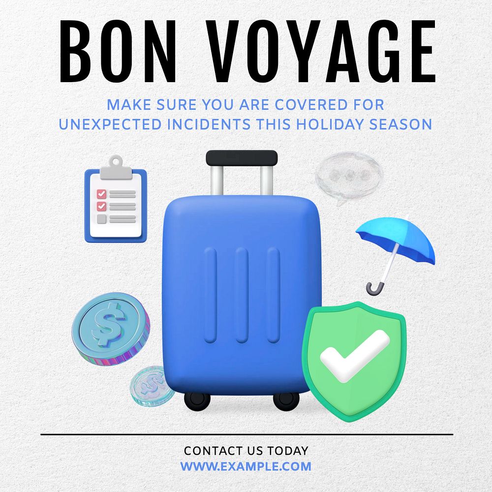 Bon voyage Instagram post template, editable text