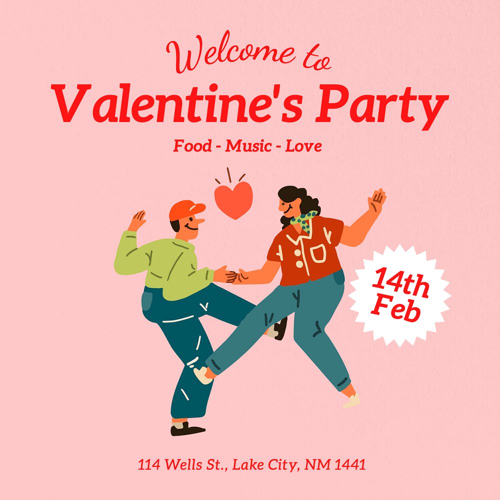 Valentine's party  Instagram post template, editable text