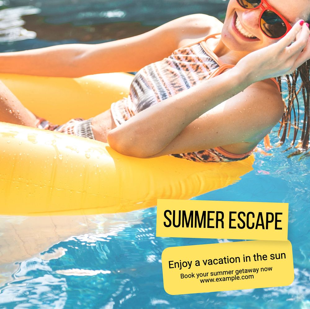 Summer escape Instagram post template, editable text