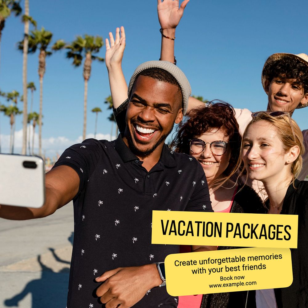 Vacation packages Instagram post template, editable text