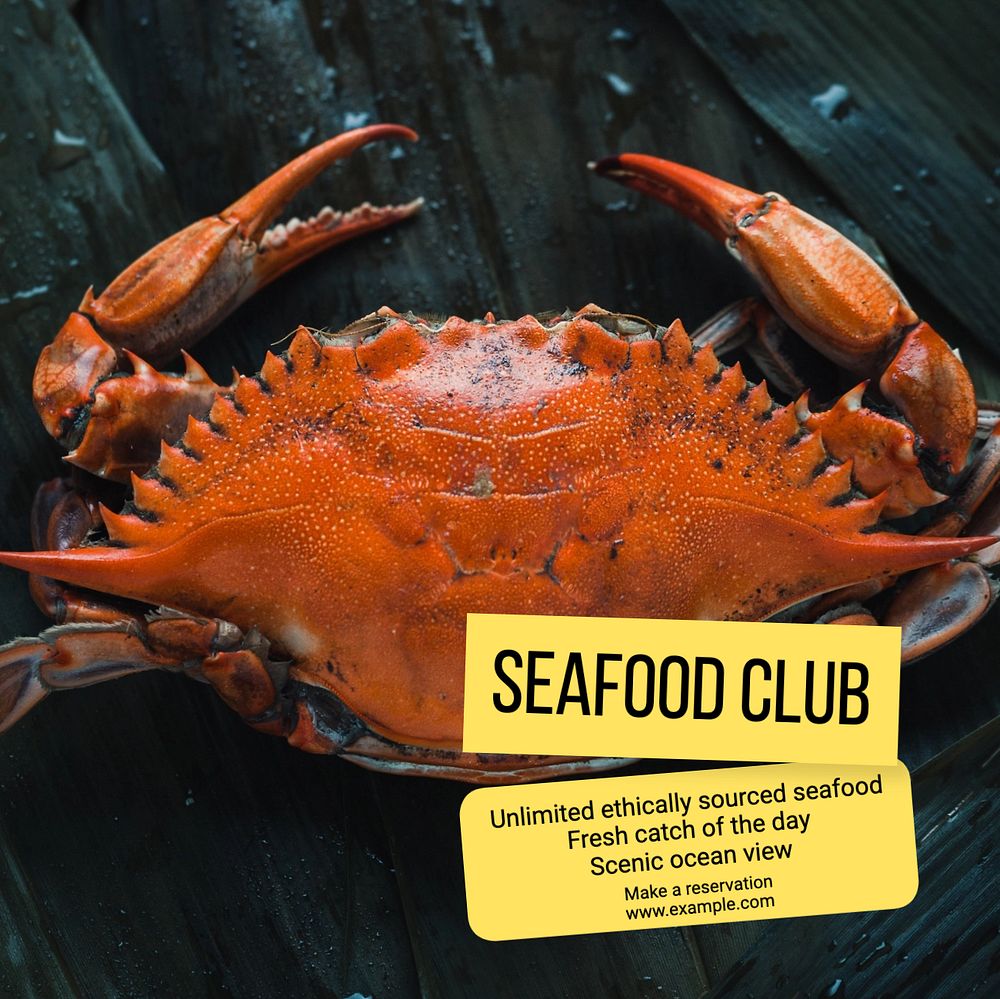 Seafood restaurant Instagram post template, editable text