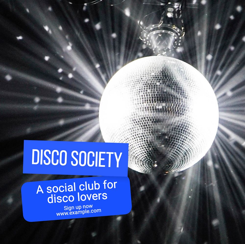 Disco society Instagram post template, editable text