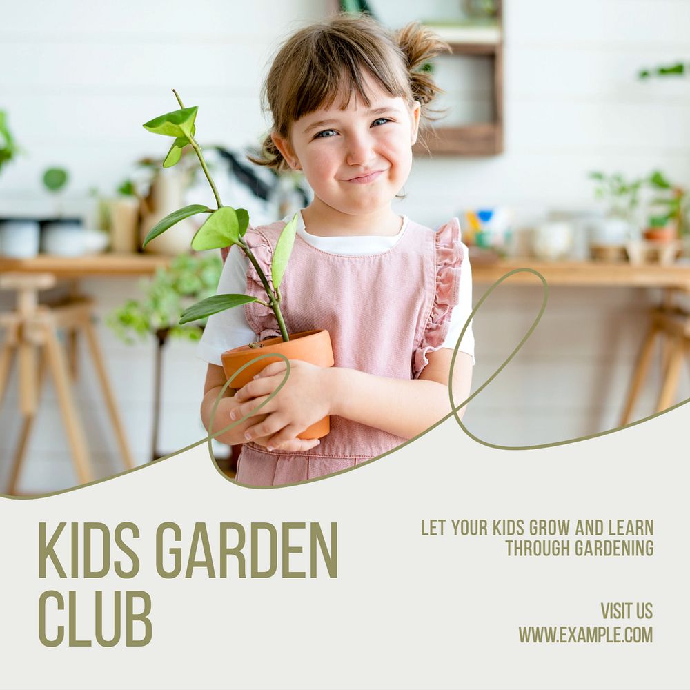 Kids garden club  Instagram post template, editable text