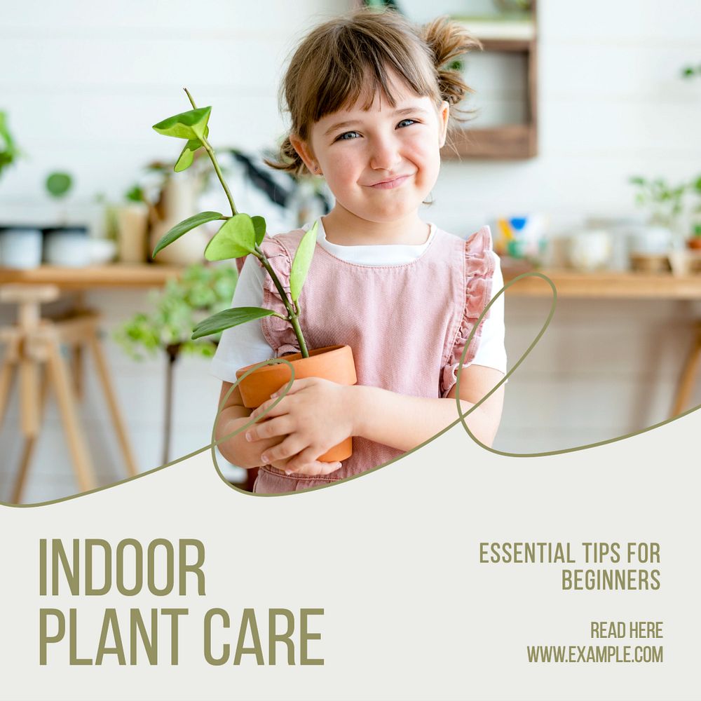 Indoor plant care  Instagram post template, editable text