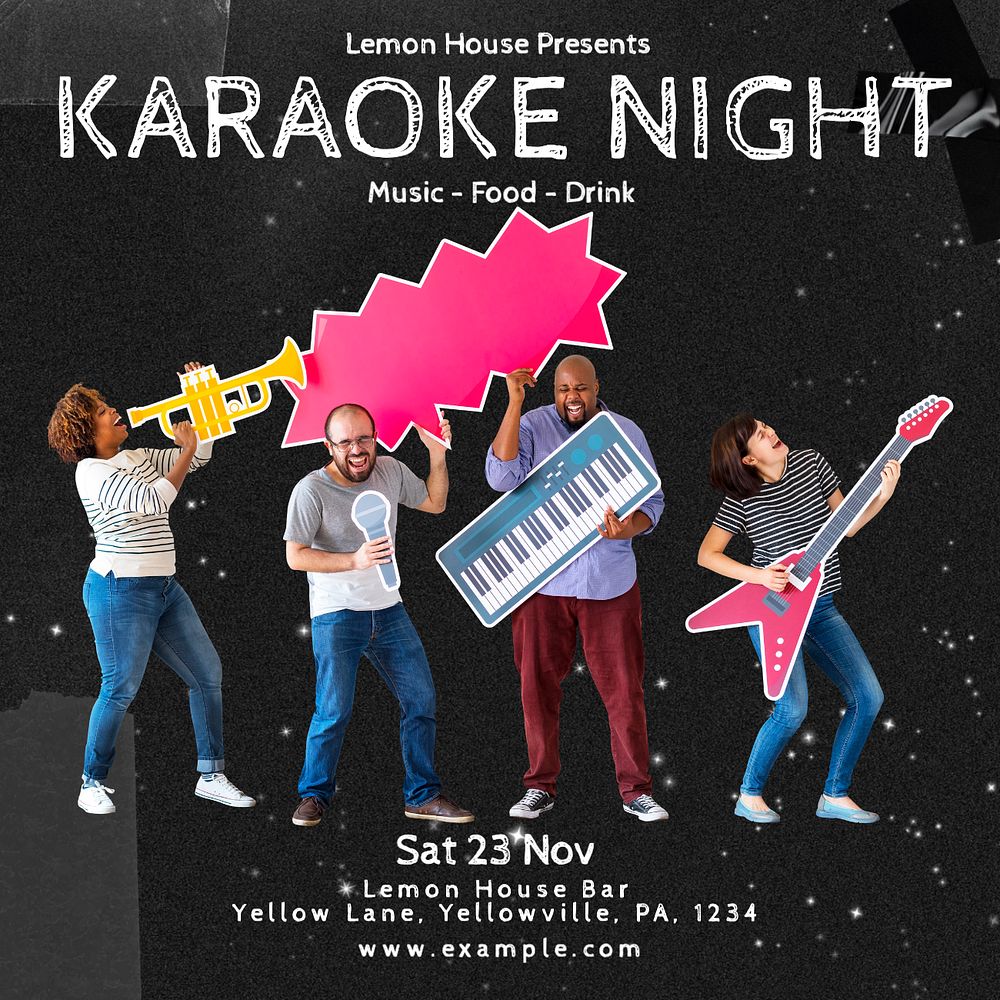 Karaoke night Instagram post template, editable text