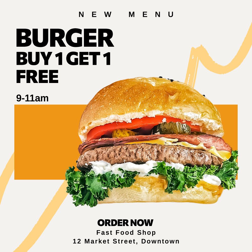 New menu, burger  Instagram post template, editable text