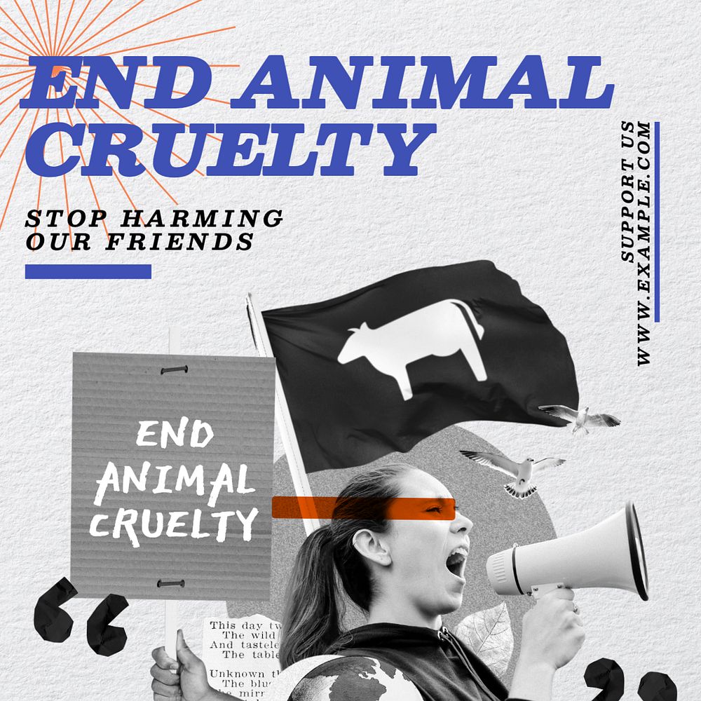 End animal cruelty Instagram post template, editable text