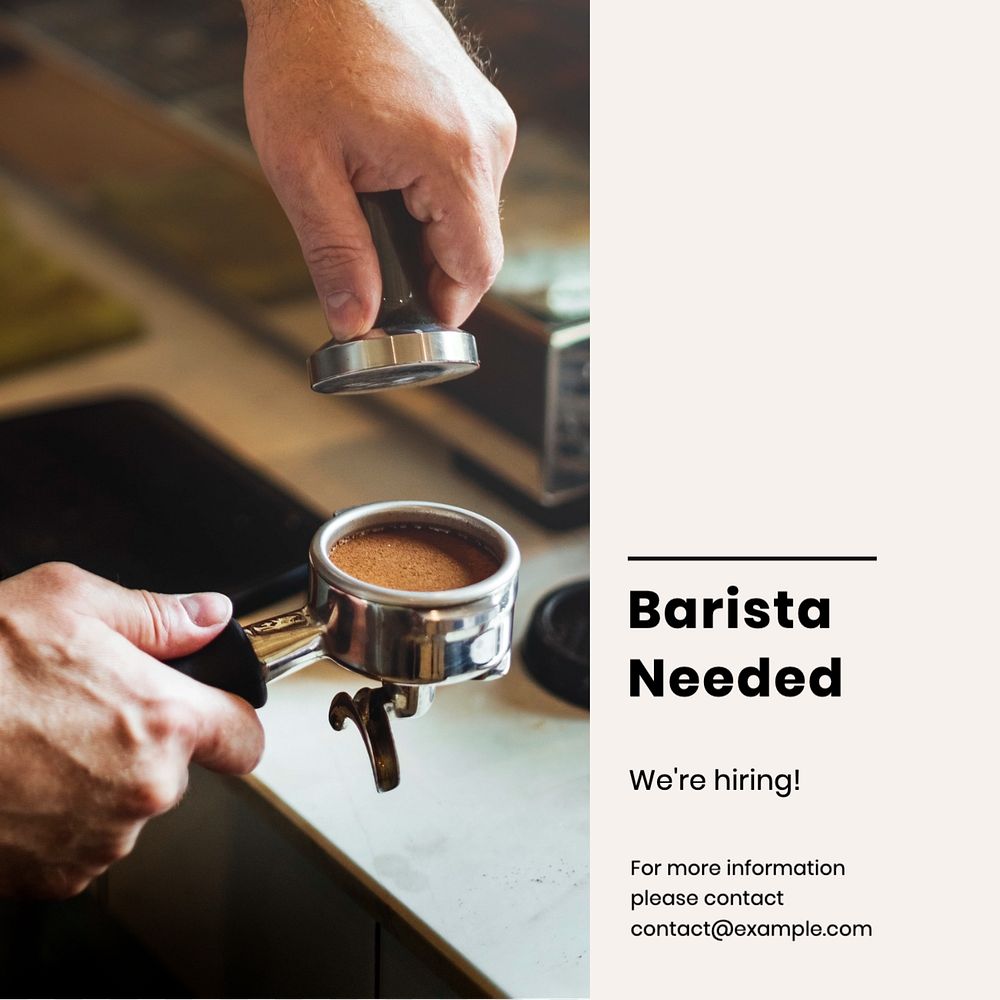 Barista needed  Instagram post template, editable text