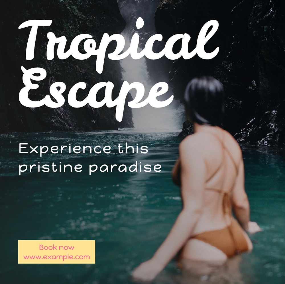 Tropical escape Instagram post template, editable text