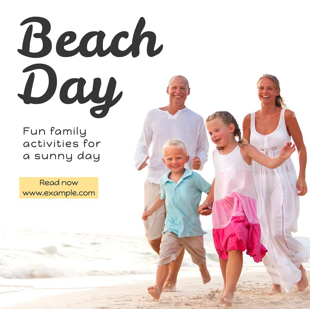 Beach day Instagram post template, editable text