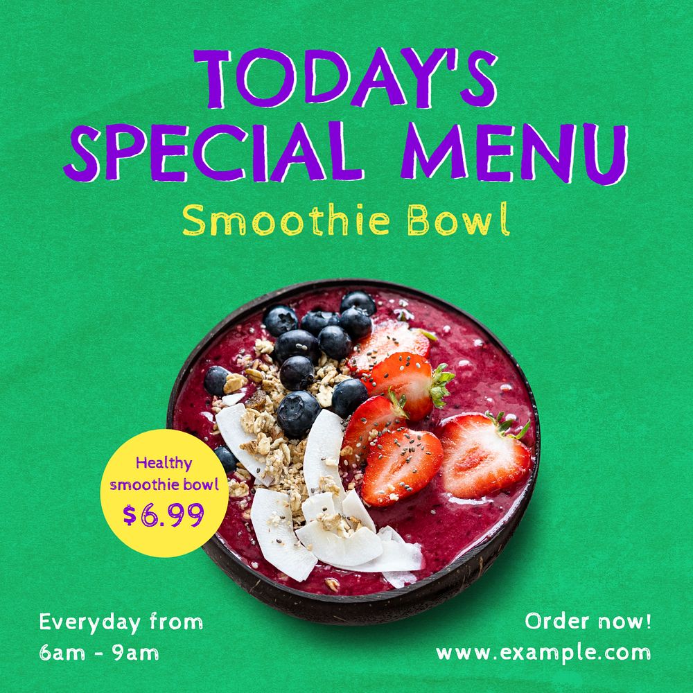 Smoothie bowl  Instagram post template, editable text