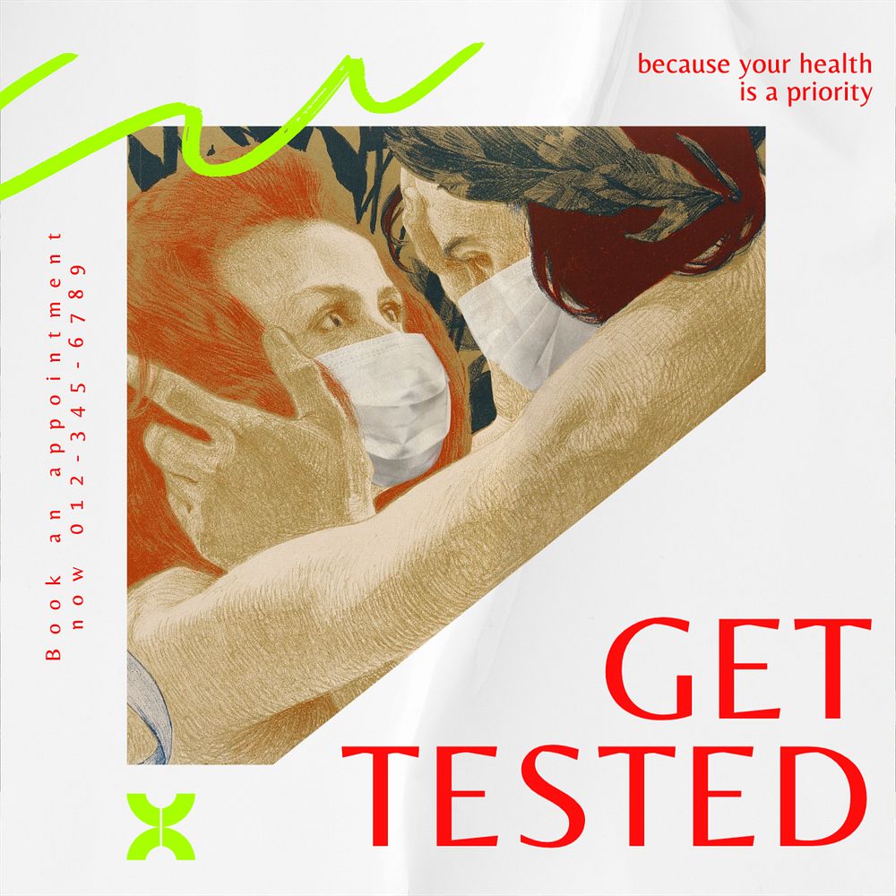 Get tested, health Instagram post template, editable text