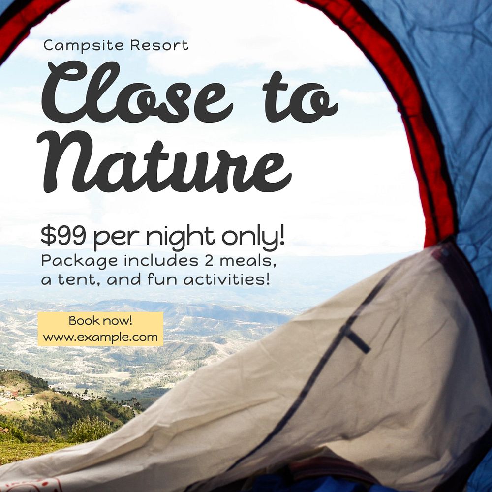 Camping package Instagram post template, editable text