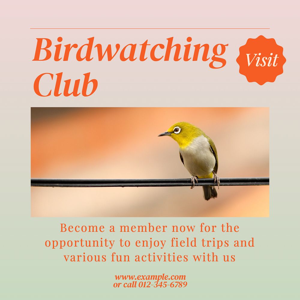 Birdwatching club Instagram post template, editable text