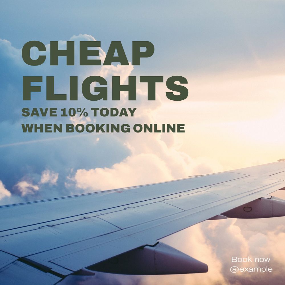 Cheap flights Instagram post template, editable text