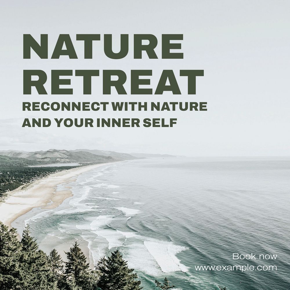 Nature retreat Instagram post template, editable text