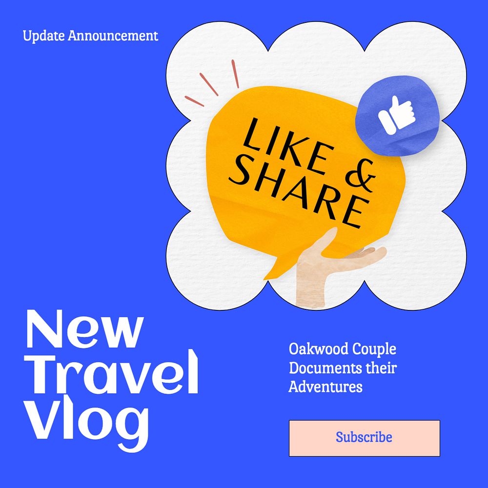 Travel blog Instagram post template, editable text