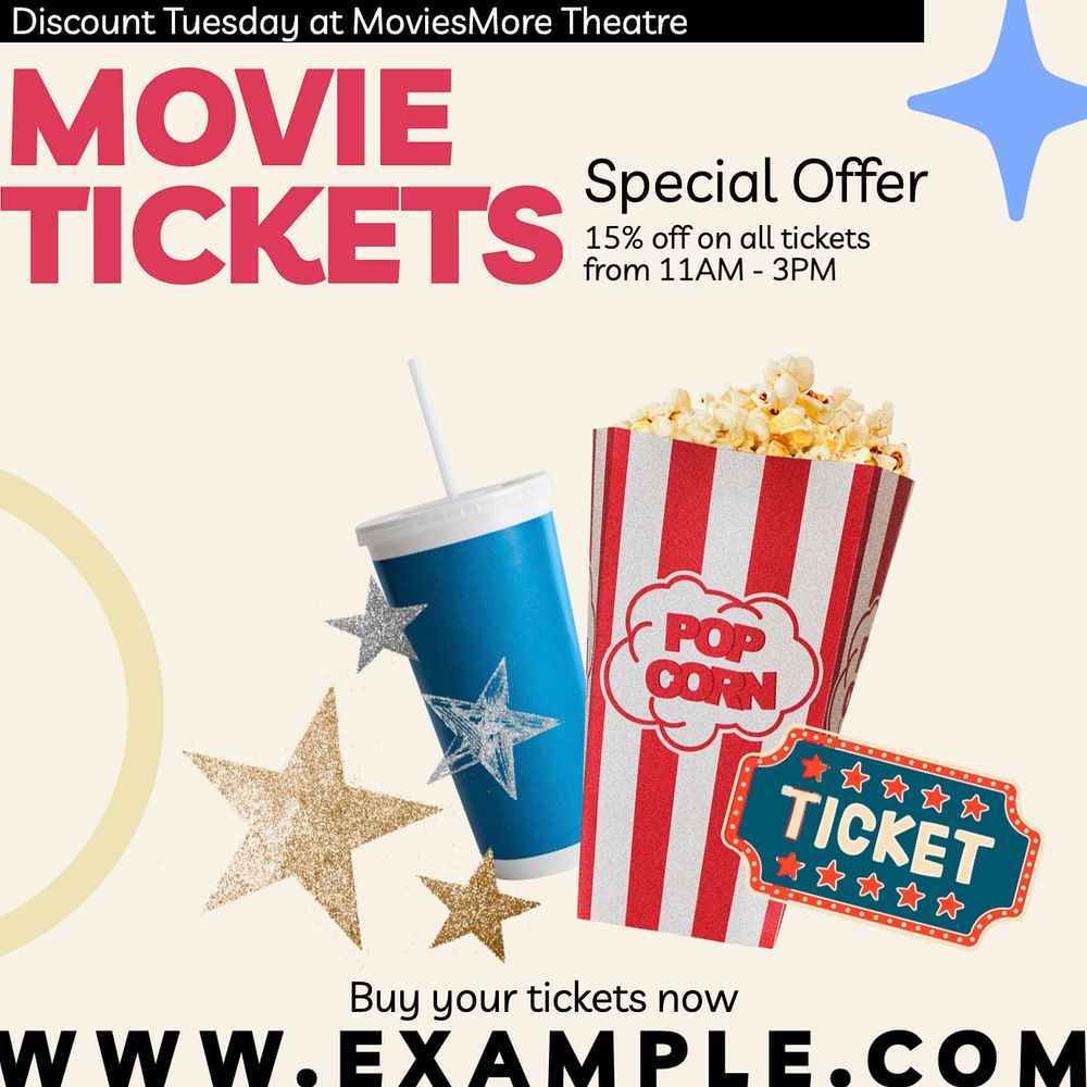 Movies special offer Instagram post template, editable text