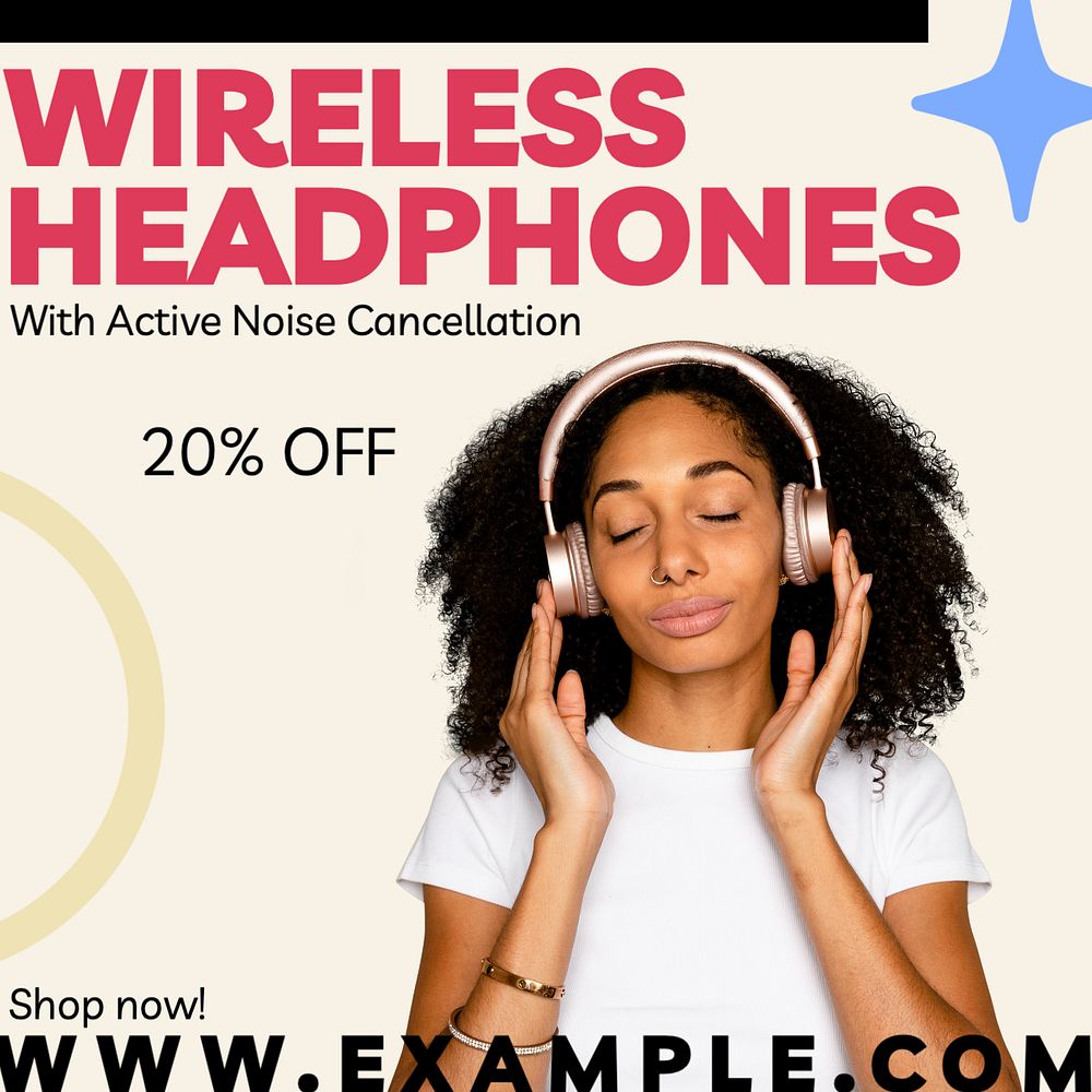 Wireless headphone Instagram post template, editable text