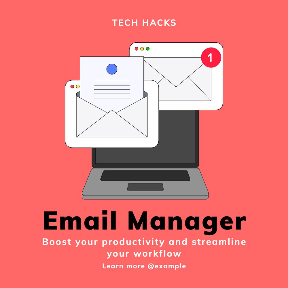 Email manager Instagram post template, editable text