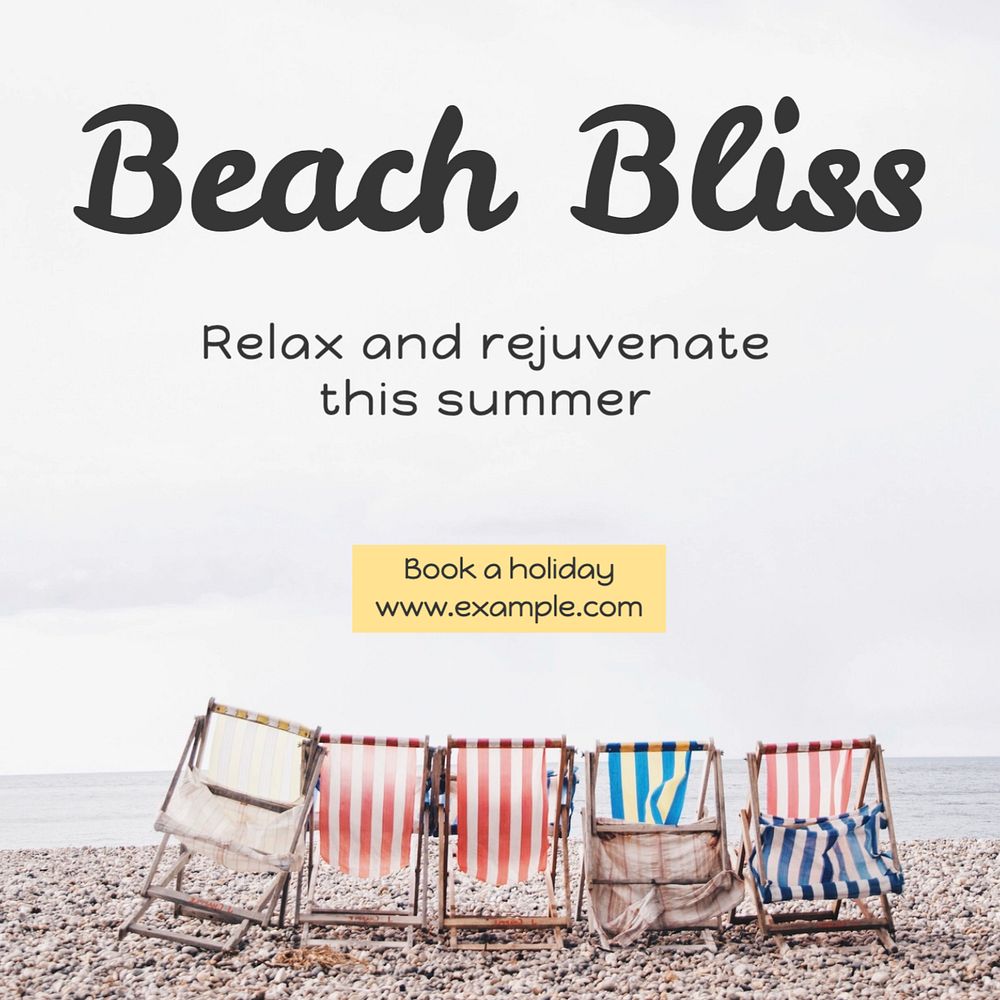 Beach holiday Instagram post template, editable text