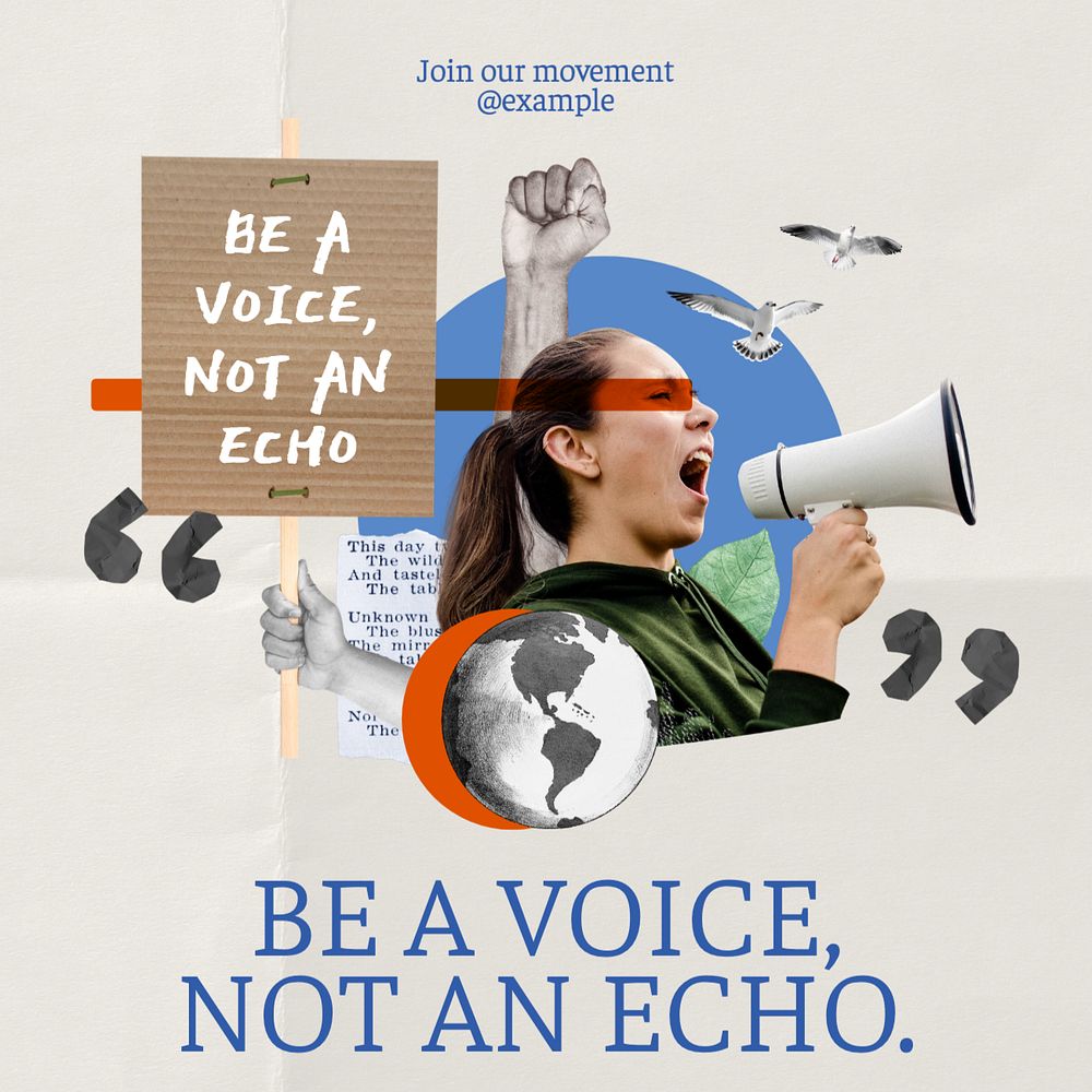 Be a voice not an echo Instagram post template, editable text