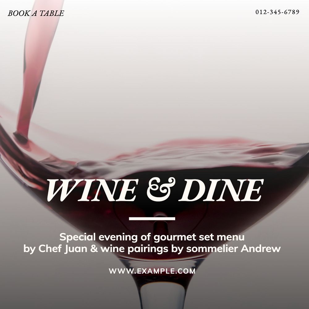 Wine & dine  Instagram post template, editable text