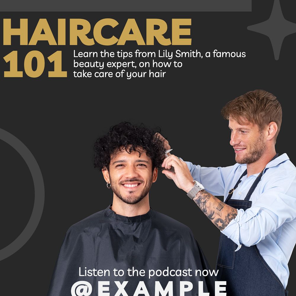 Haircare podcast Instagram post template, editable text