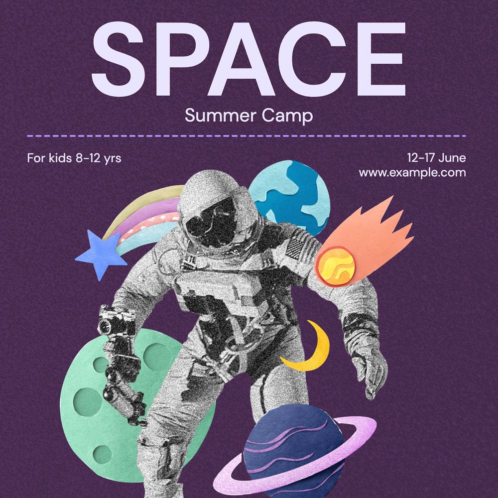 Summer camp Instagram post template, editable text