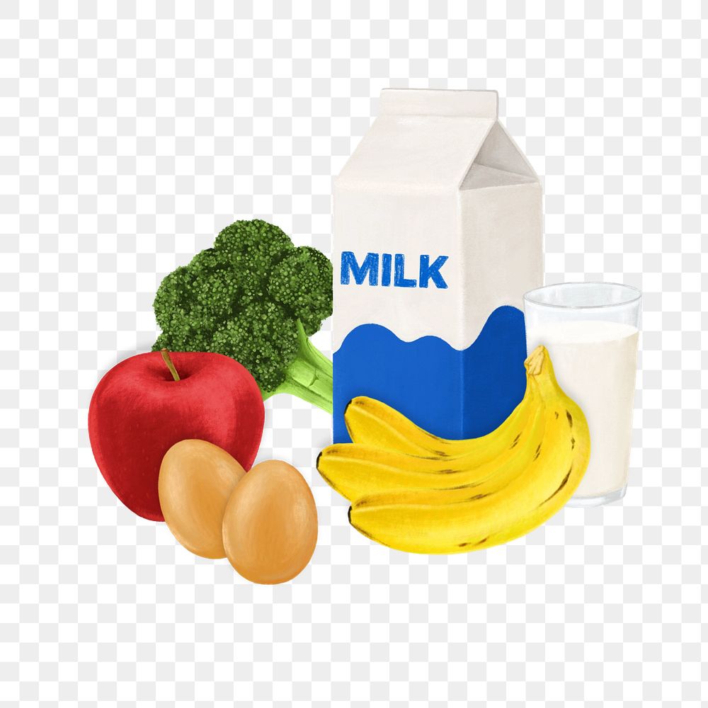 Milk, fruits & vegetable, food png illustration, editable design