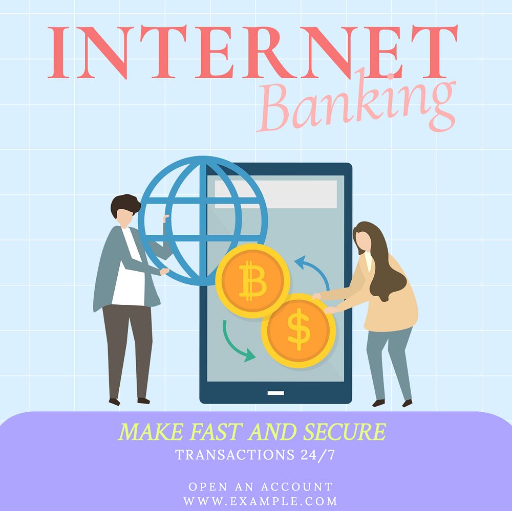 Internet banking money Instagram post template, editable text