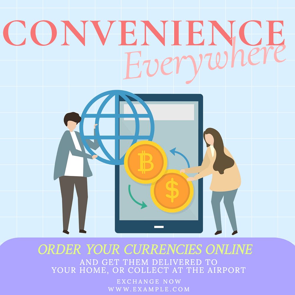 Online currency exchange Instagram post template, editable text