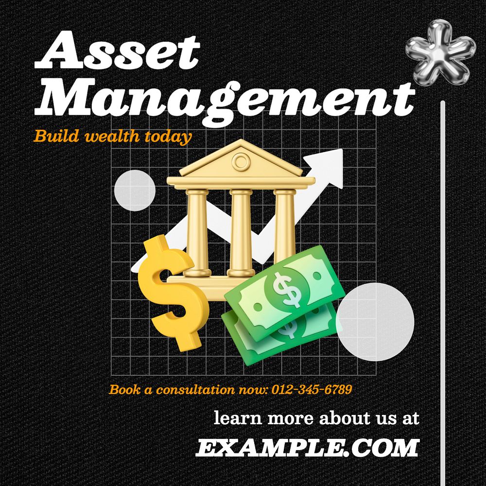 Asset management Instagram post template, editable text