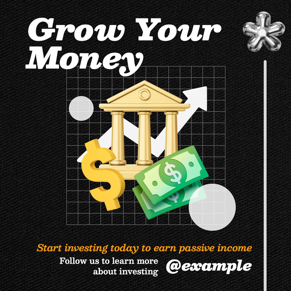 Grow your money Instagram post template, editable text