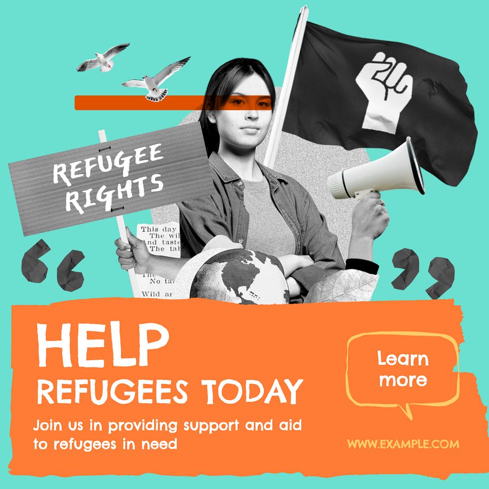 Help refugees Instagram post template, editable text