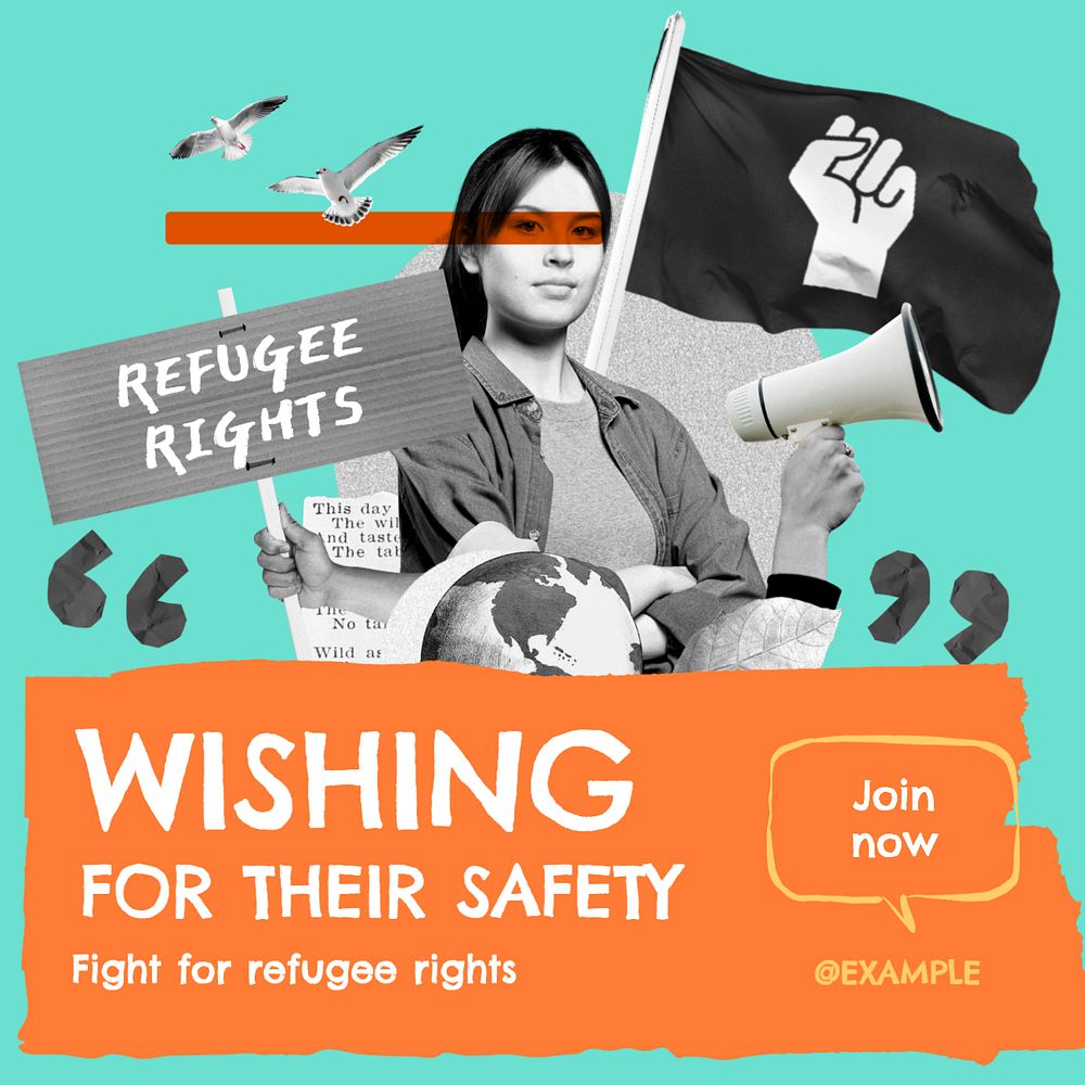 Refugee rights Instagram post template, editable text