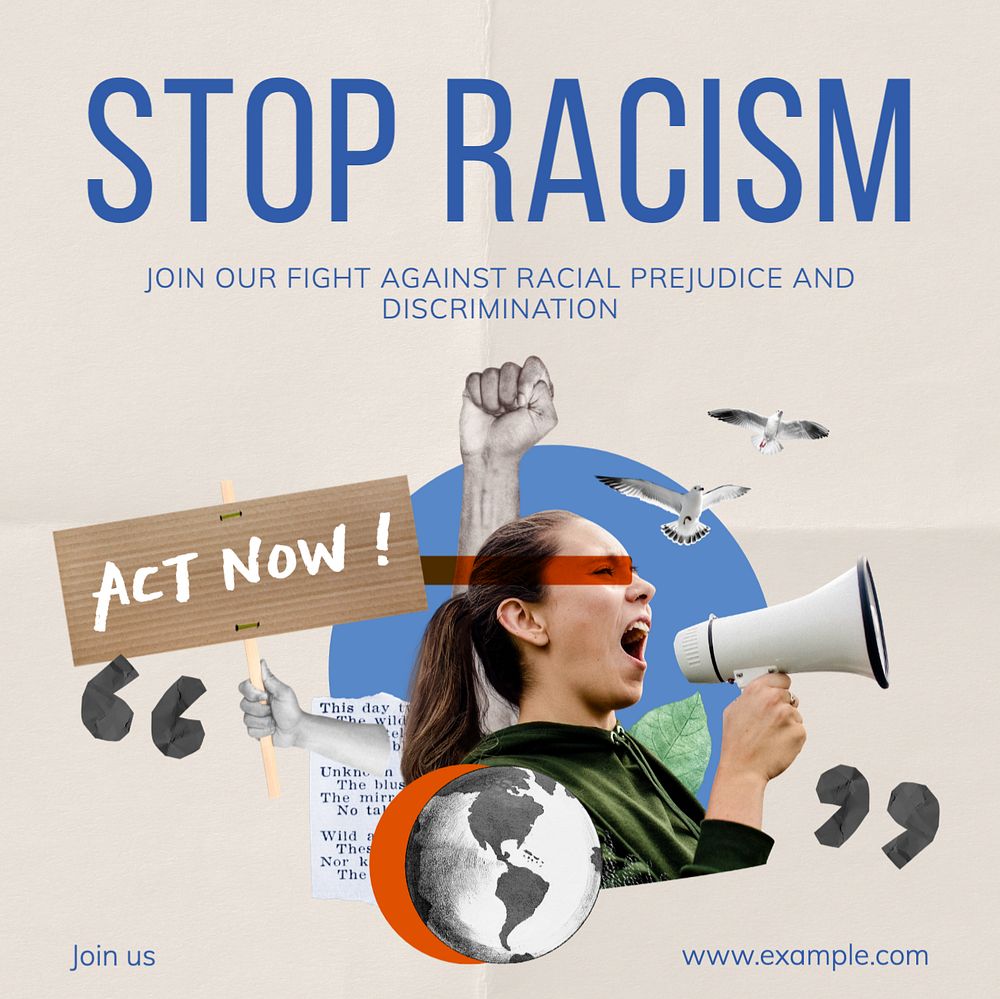 Stop racism Instagram post template, editable text