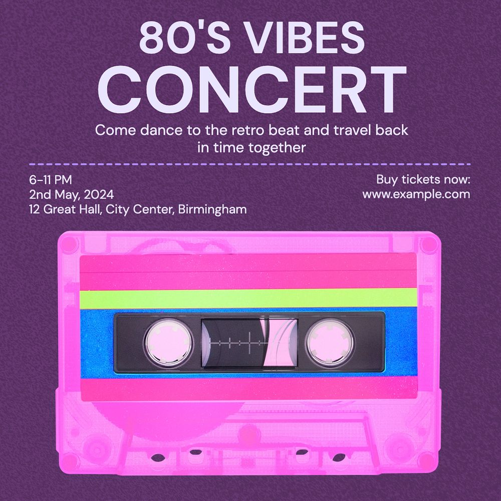 80's vibes concert Instagram post template, editable text