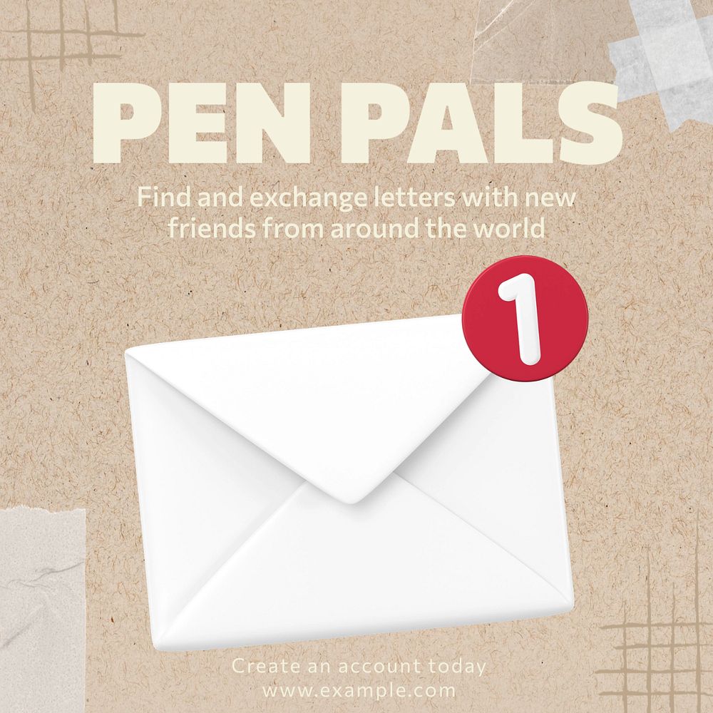 Pen pals Instagram post template, editable text