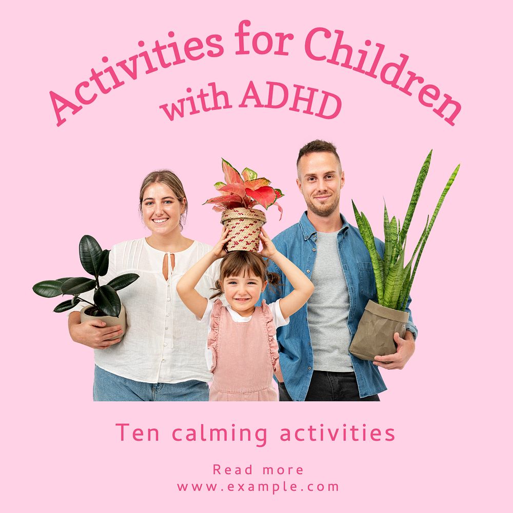 ADHD children Instagram post template, editable text