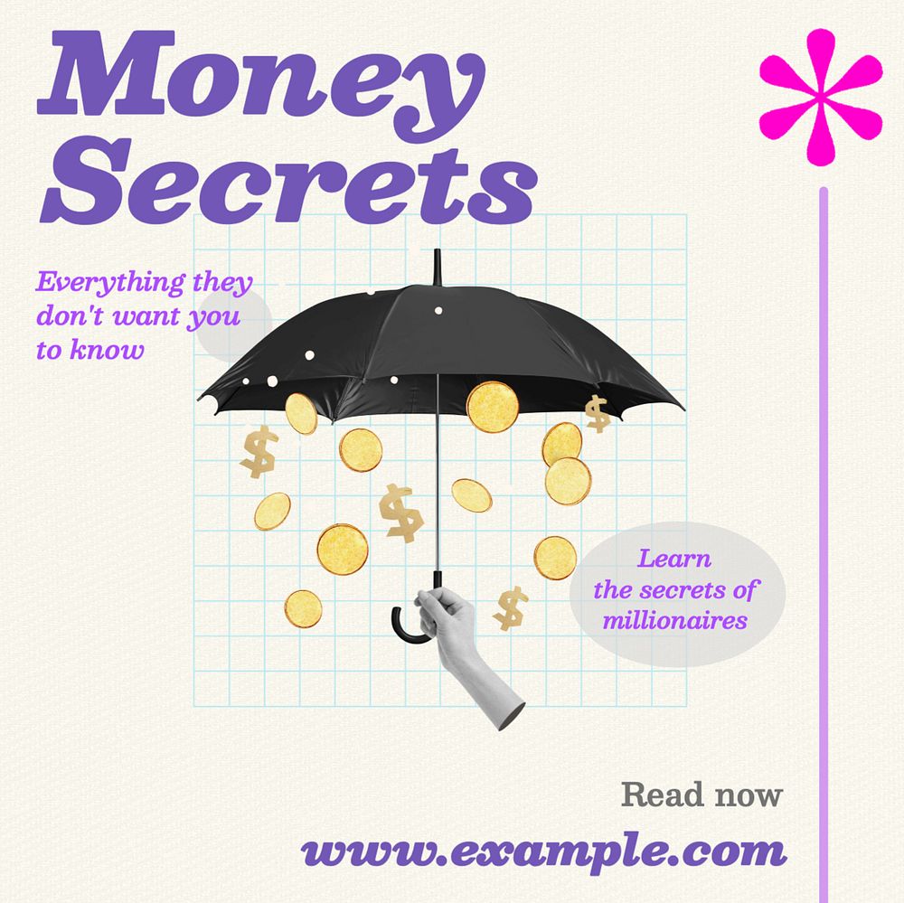 Money secrets Instagram post template, editable text